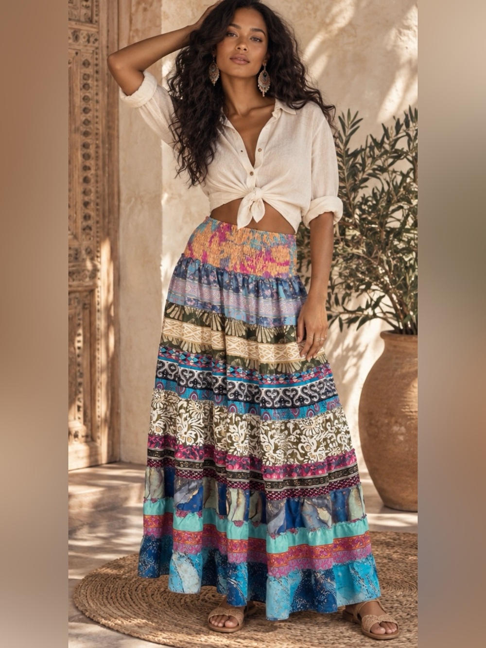 Bohemian Multicolor Tiered Maxi Skirt - Unbranded